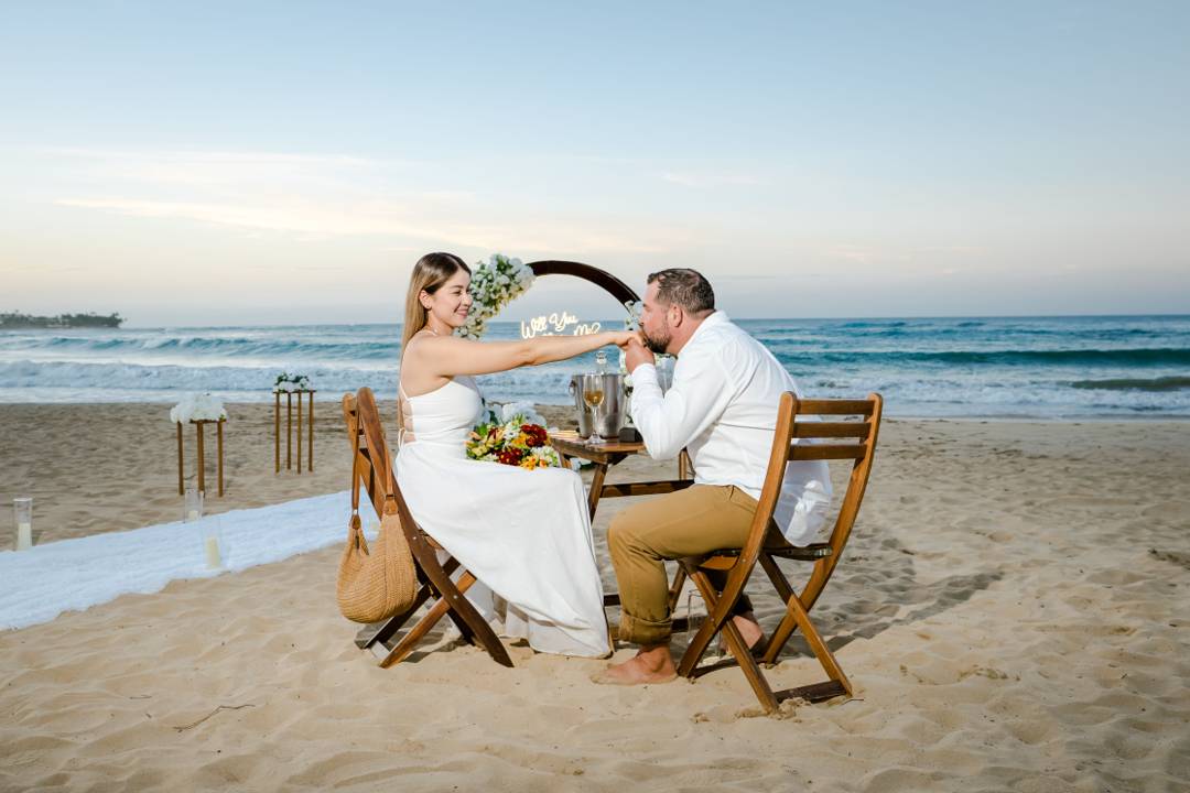 Premium engagement Punta Cana beach setup candles flowers