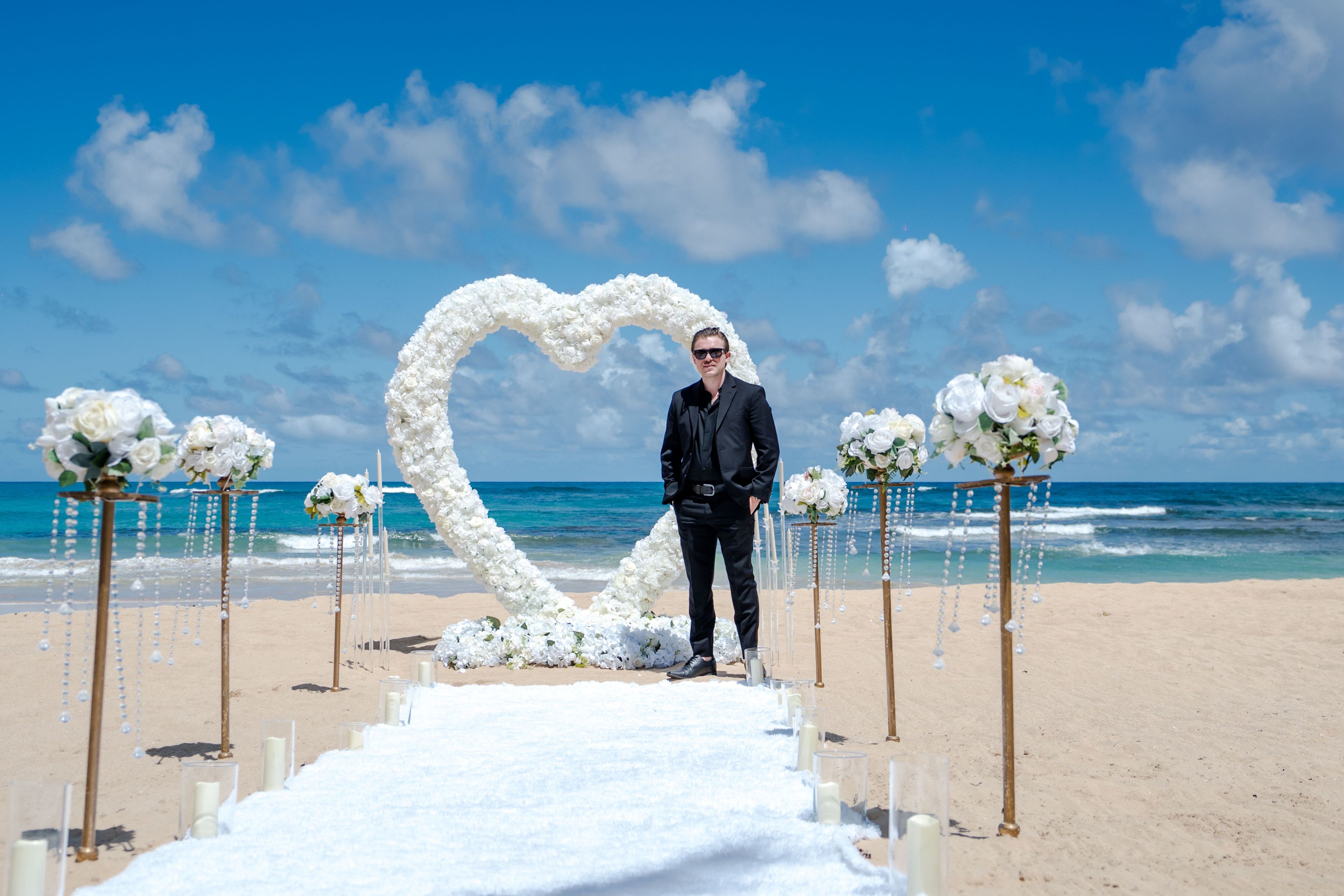 Romantic beach proposal dinner Punta Cana sunset setup