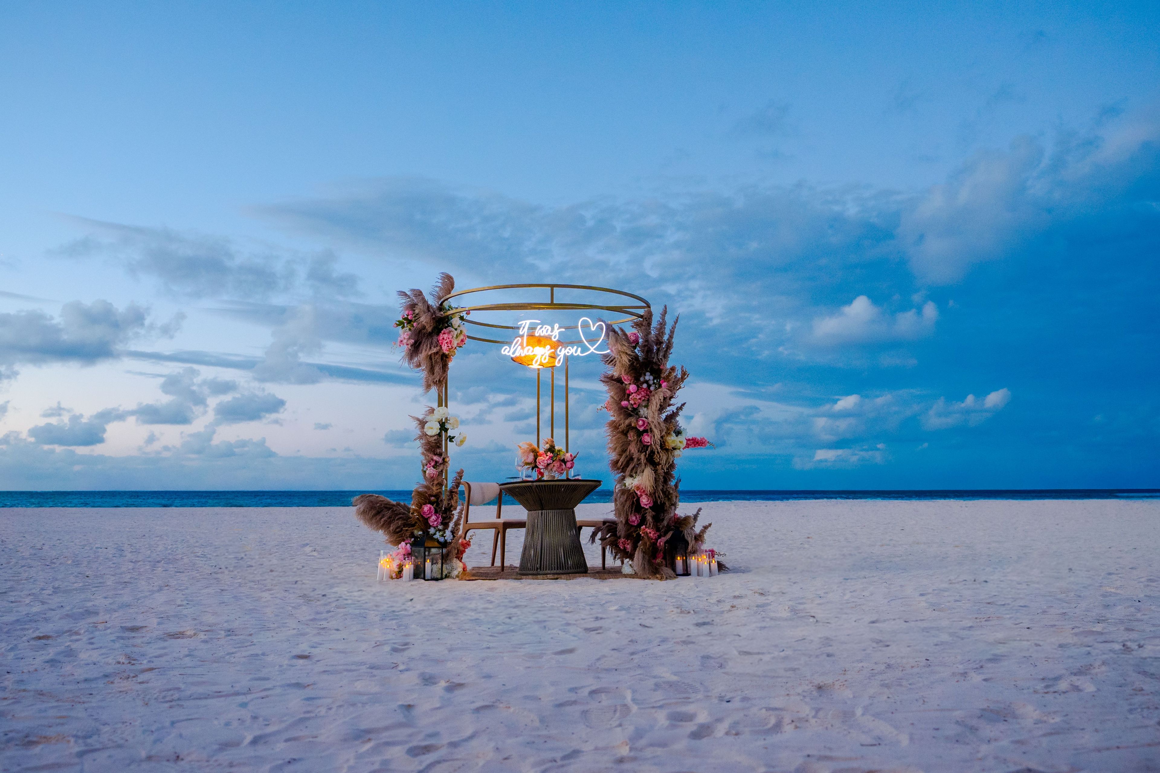 Romantic dinner proposal setup Punta Cana beach