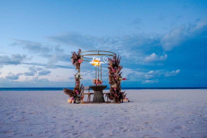 Romantic dinner proposal setup Punta Cana beach