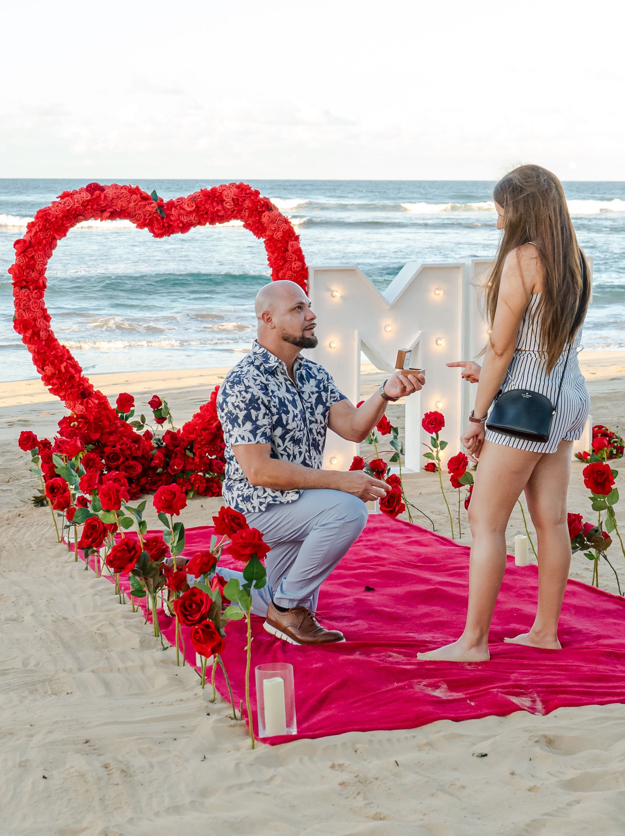 Romantic Punta Cana beach proposal dinner setup