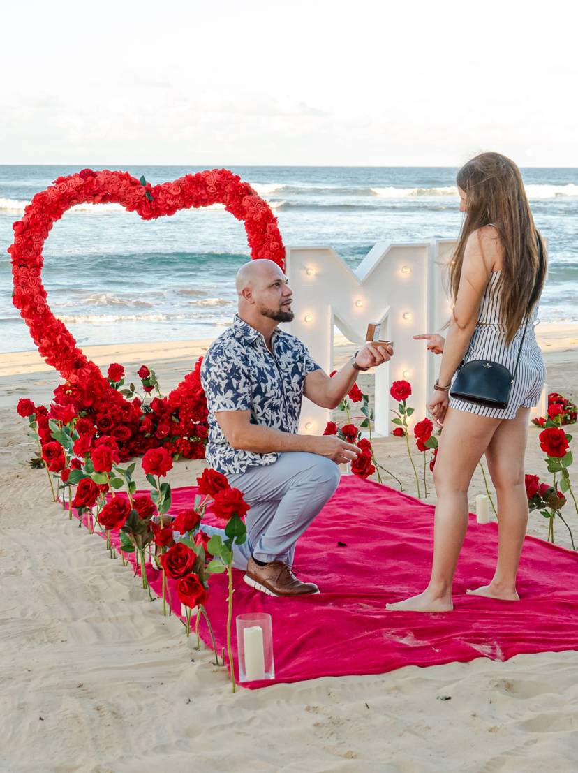 Romantic Punta Cana beach proposal dinner setup