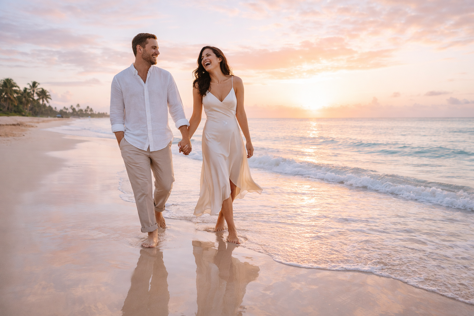 Couple engagement session at Punta Cana beach sunset