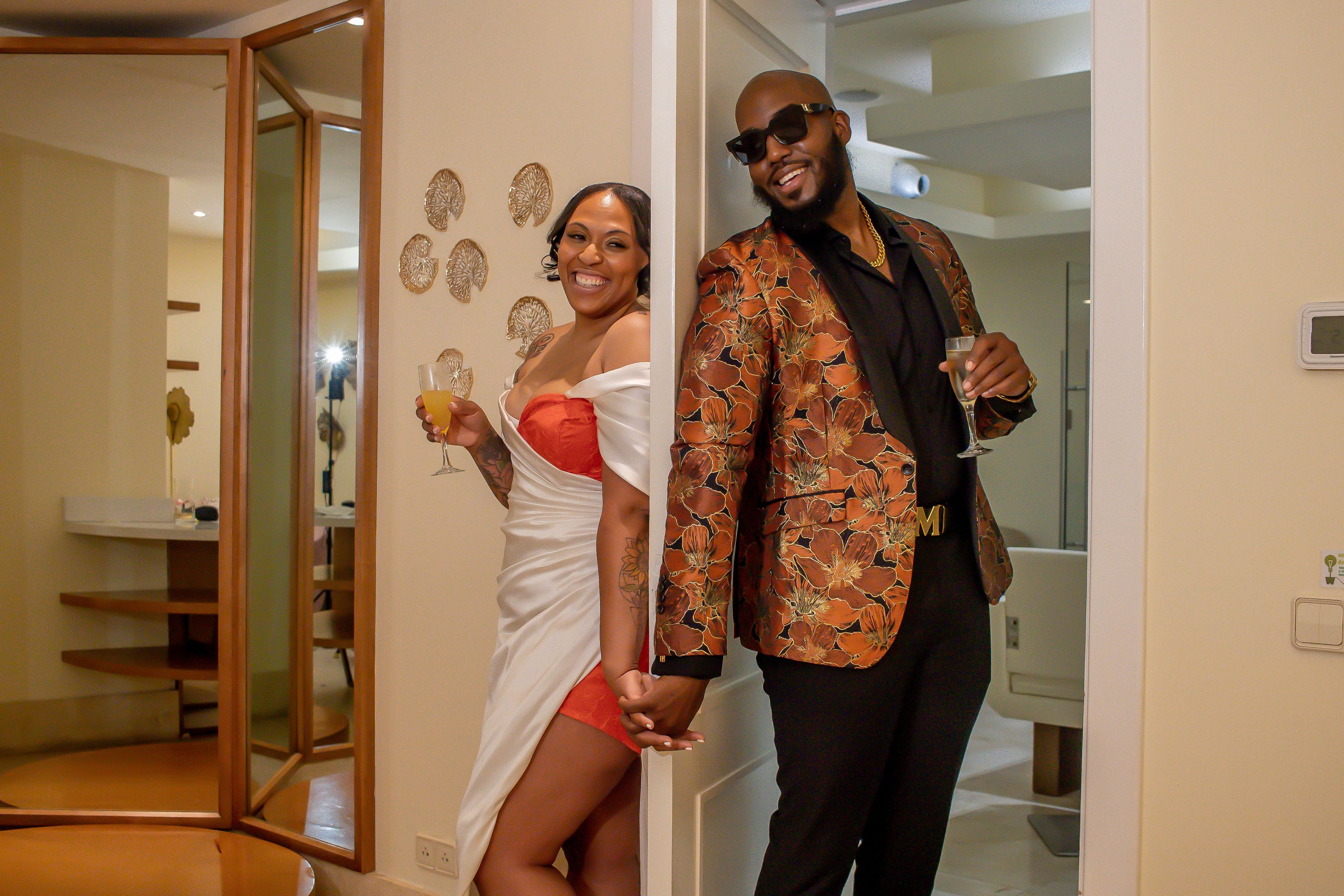 Sunset wedding in Punta Cana with drone photography over beach