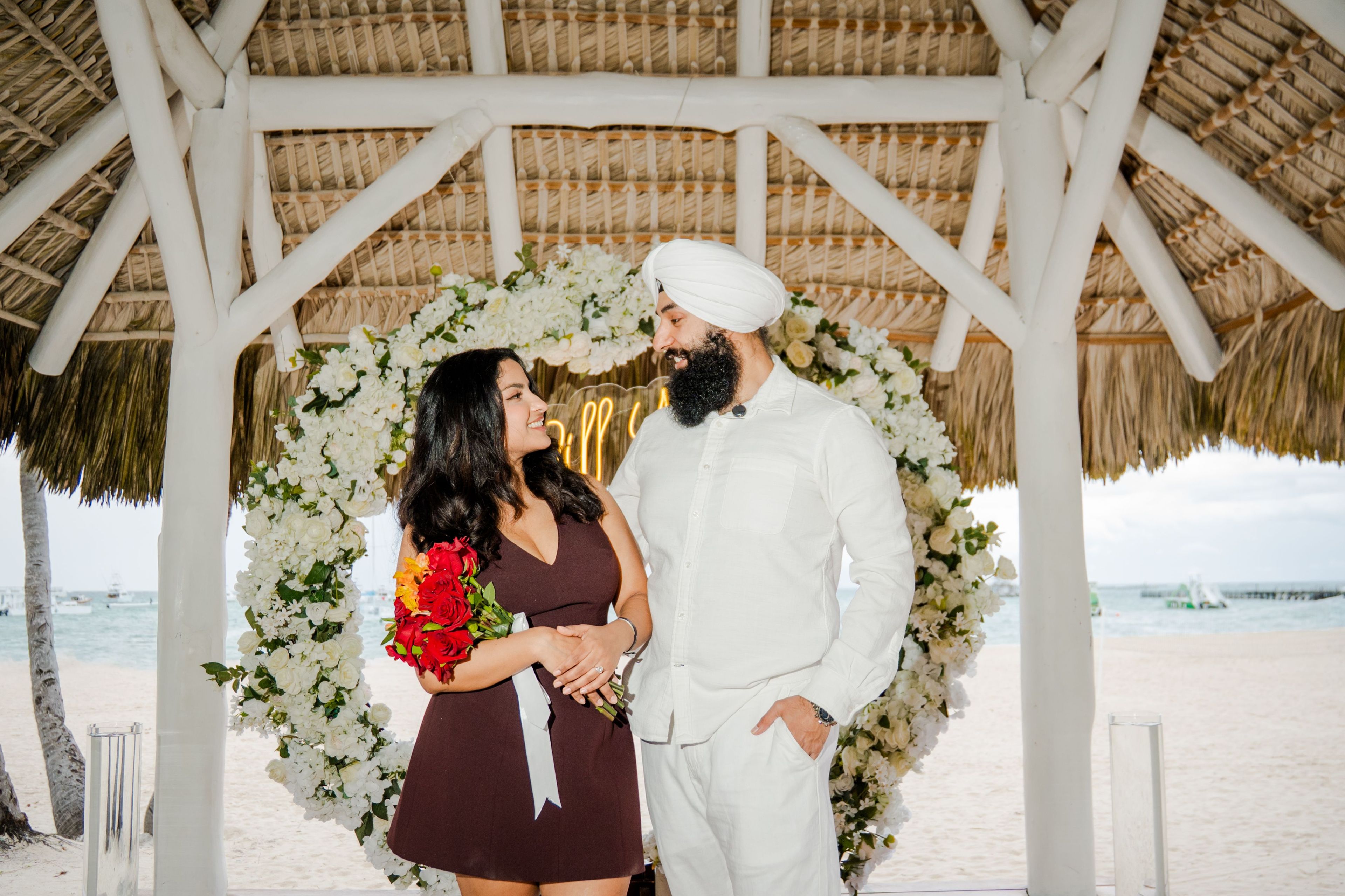 All inclusive Punta Cana proposal beach setup dinner candles