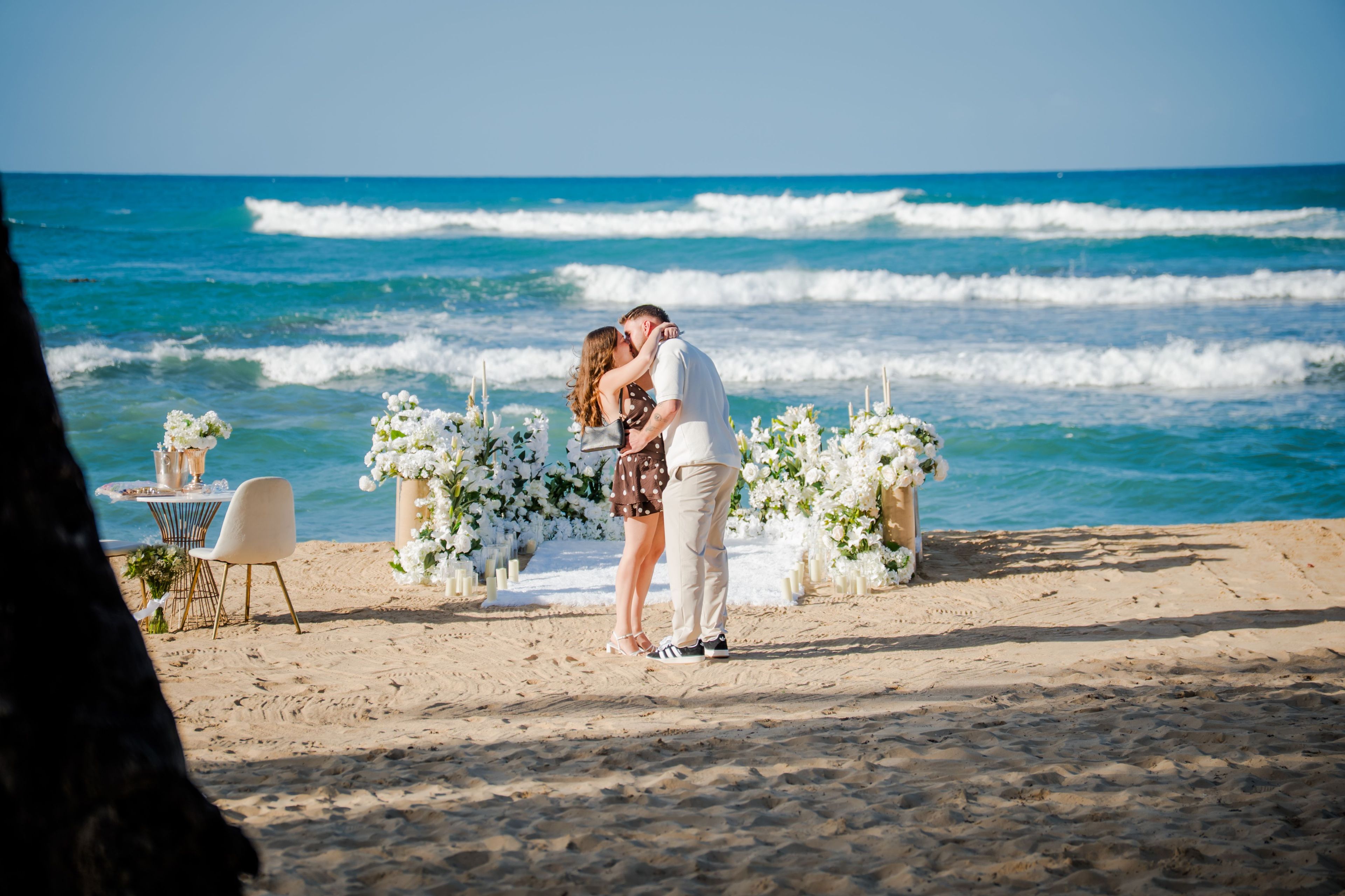 Beach engagement dinner Punta Cana romantic setup