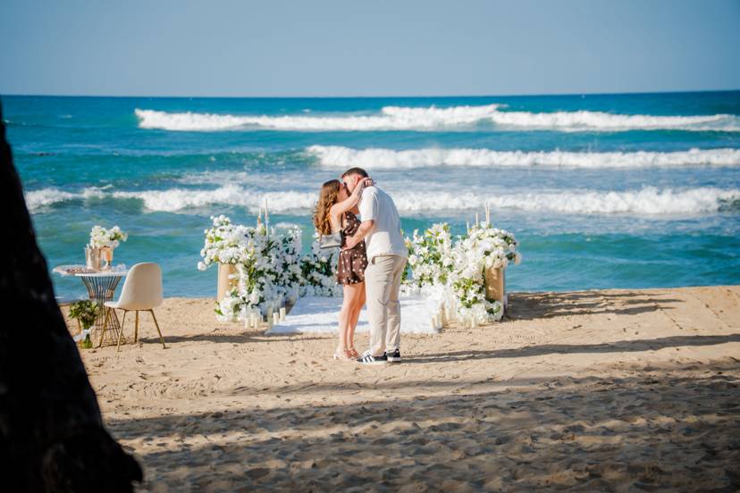 Beach engagement dinner Punta Cana romantic setup