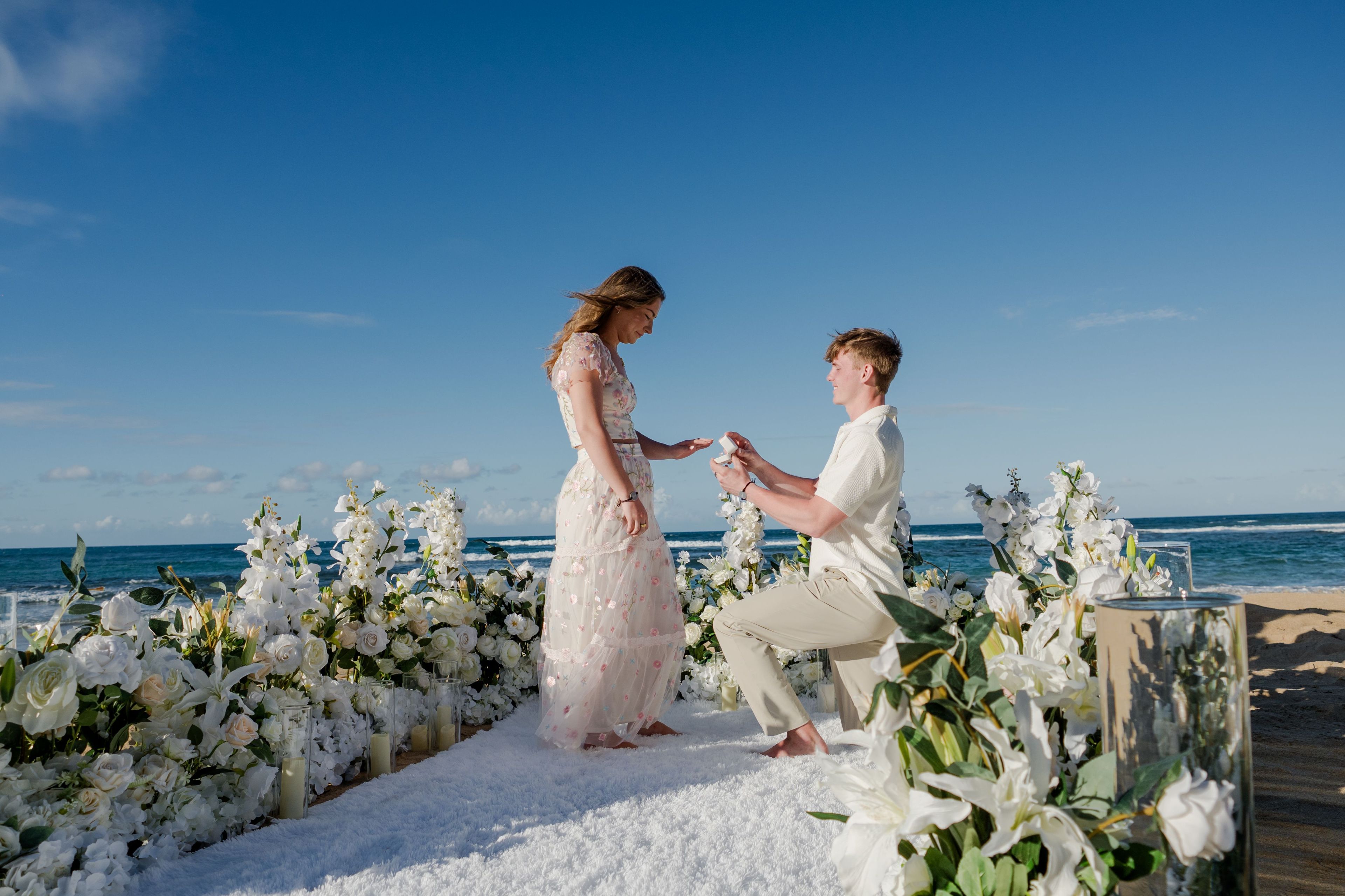 Punta Cana engagement setup beach romantic dinner candles