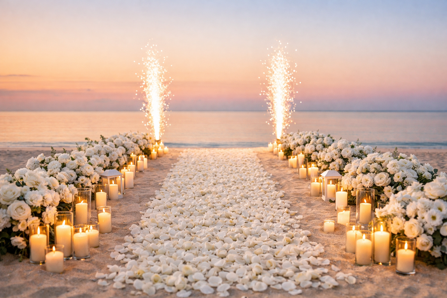 Romantic beach proposal dinner without setup