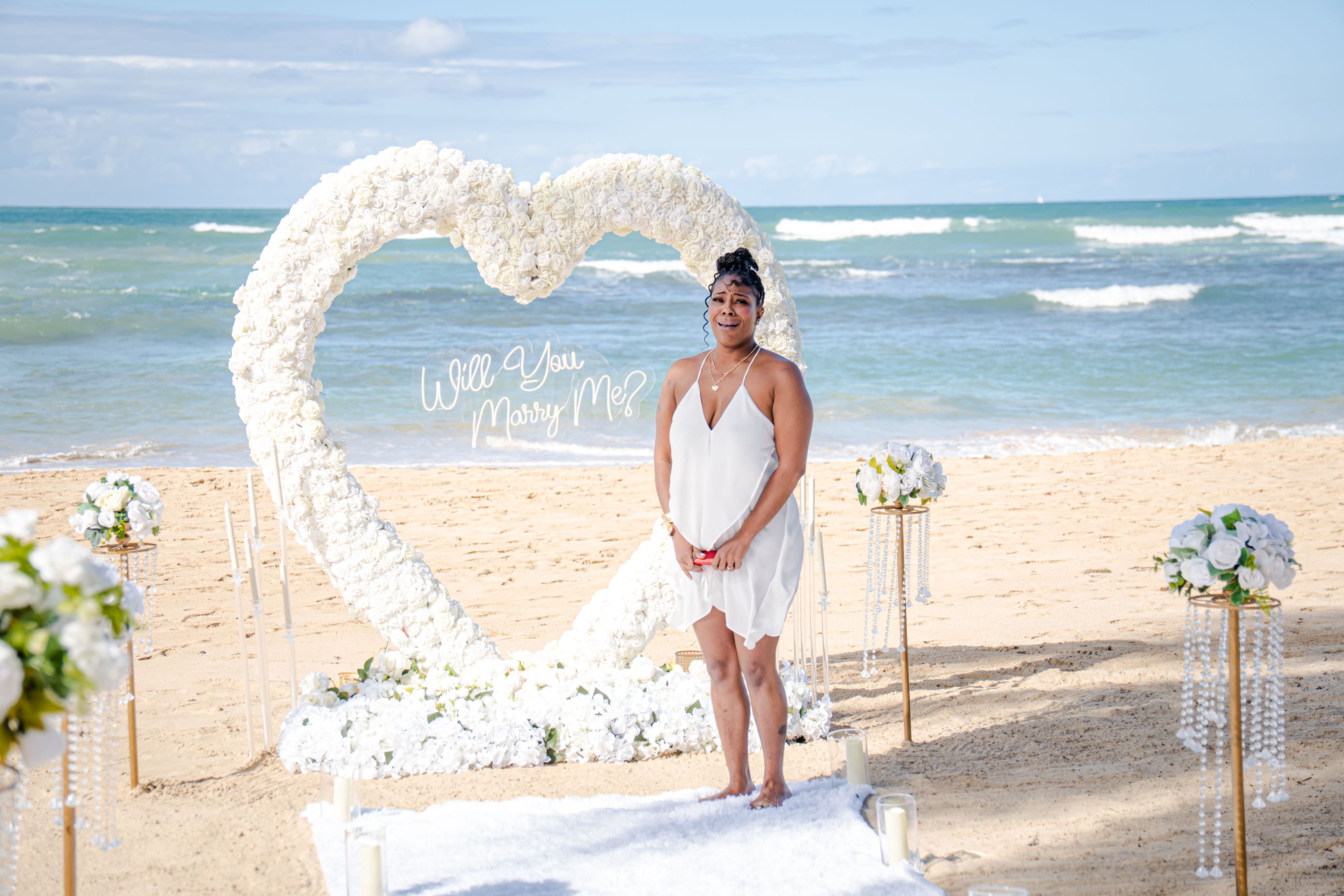 Luxury Punta Cana proposal setup beach candles dinner