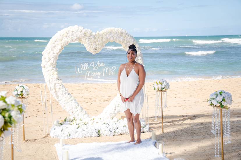 Luxury Punta Cana proposal setup beach candles dinner