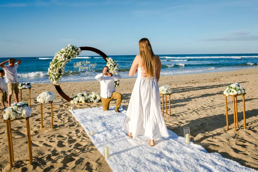 Full service Punta Cana beach proposal setup dinner candles